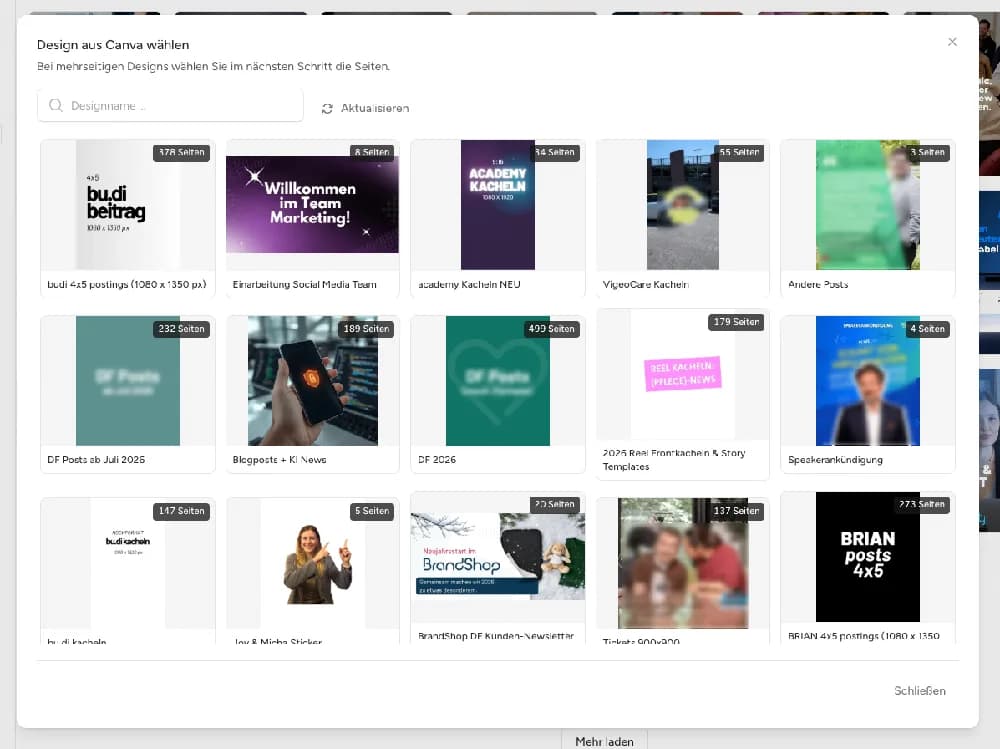 Design aus Canva wählen — Canva-Import in die adfinity Mediathek