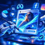 KI erstellt Social-Media-Anzeige und optimiert digitale Werbekampagnen mit Datenanalyse und automatisierten Performance-Ads