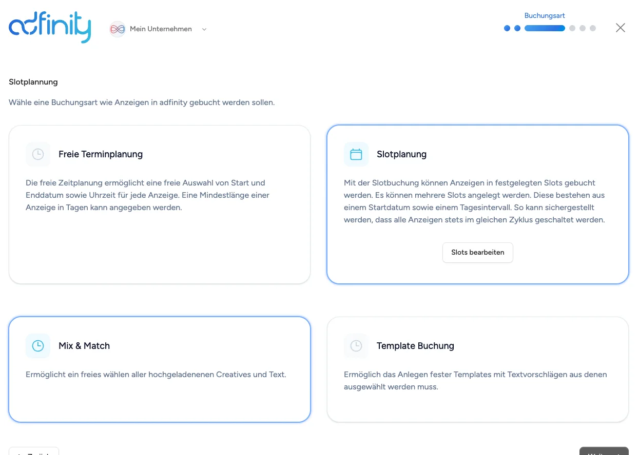 Company Wizard Termin und Anzeigenplanung