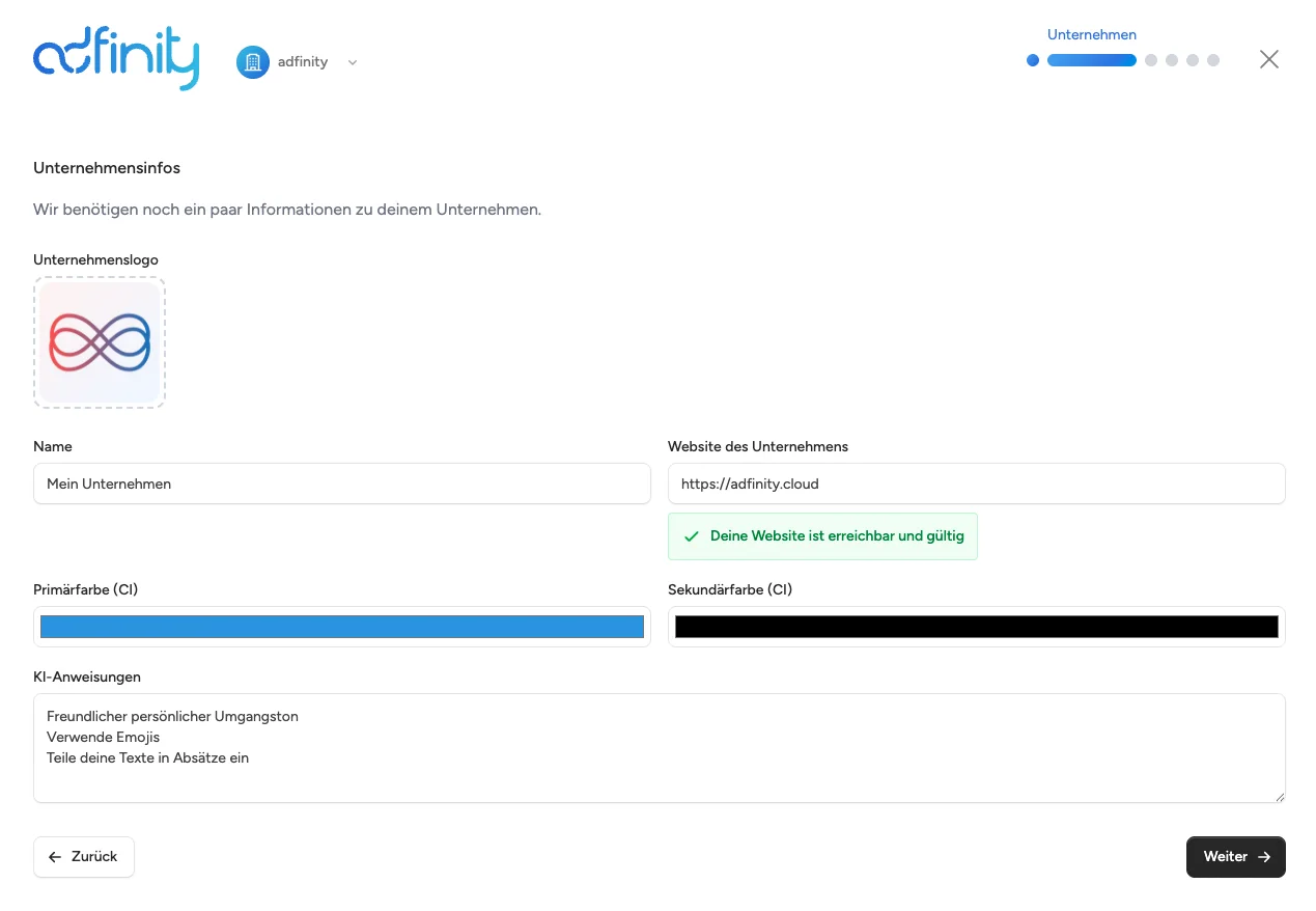 Company Wizard Unternehmenseinstellungen
