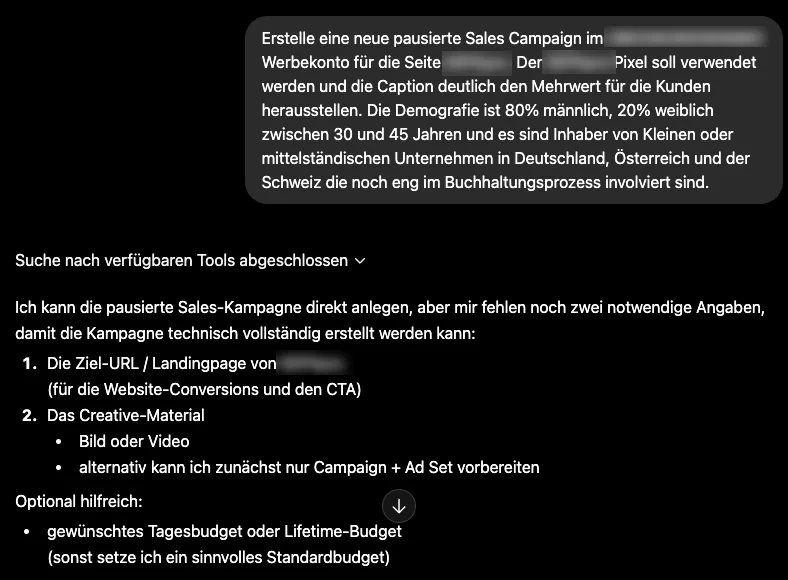 Frage nach benötigten Daten für MCP Tools