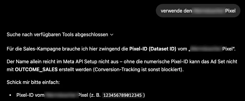 Meta MCP Pixel Auswahl