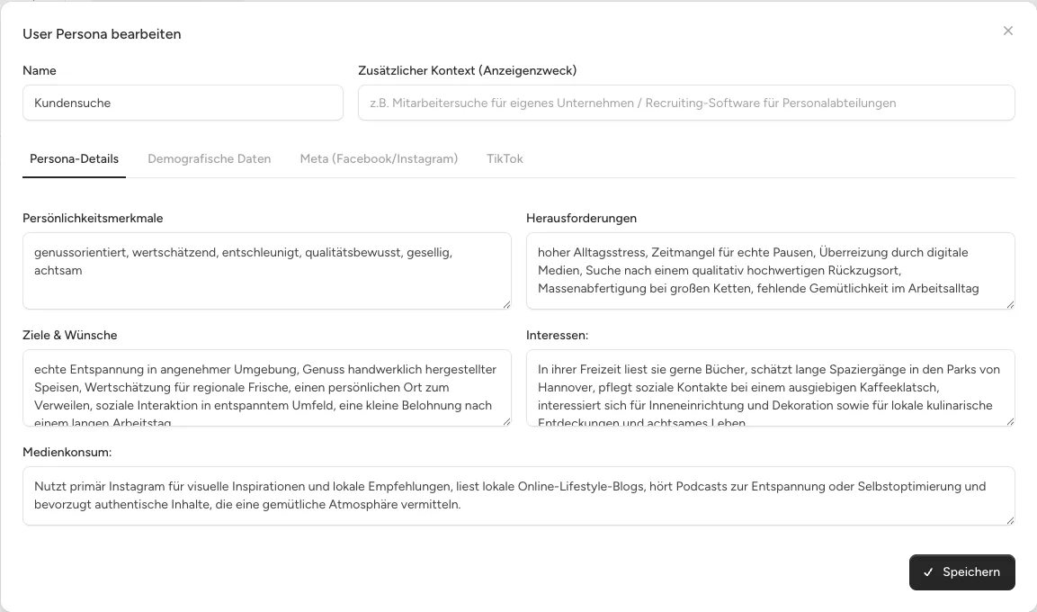 adfinity User Persona bearbeiten