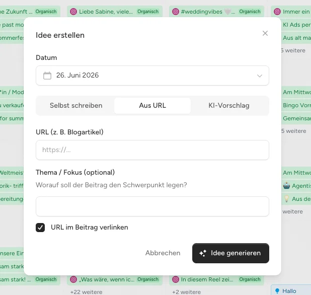 Idee erstellen für Social Media Postplanung