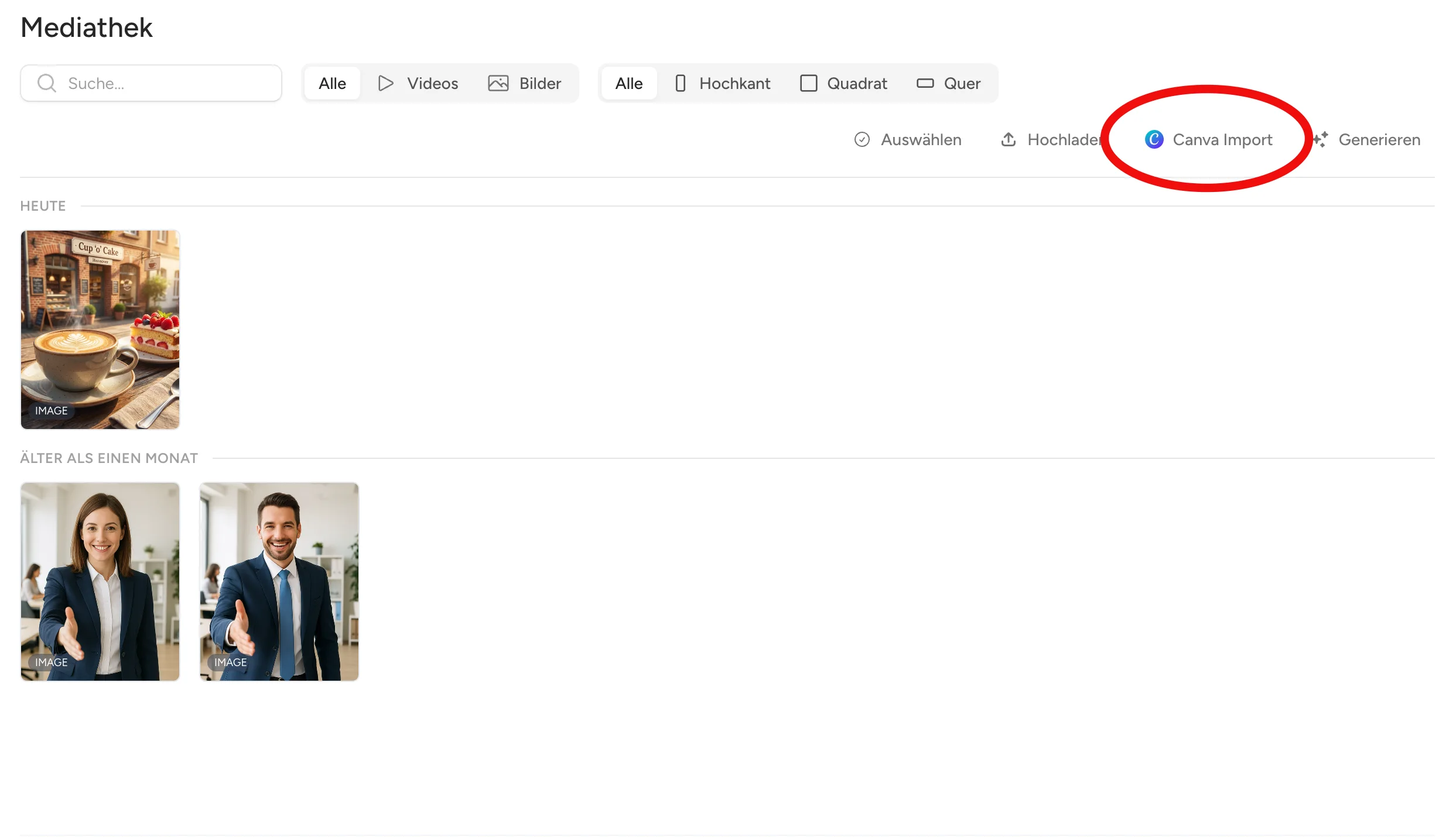 Mediathek Import aus Canva