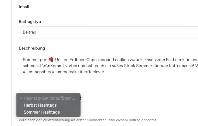 Post Planner Hashtag Set verwenden