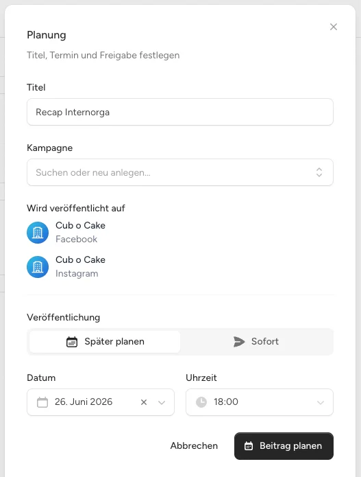 Social Post Planung - Post veröffentlichen