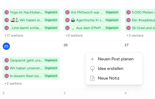 adfinity Social Posts Kalenderansicht
